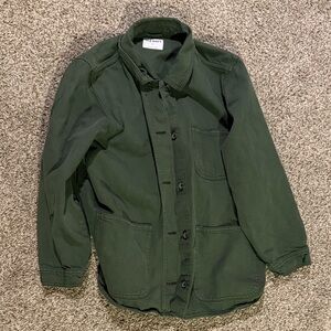 Dark Green Button-Up Denim Jacket